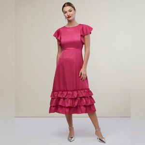 Rachel Parcell Flutter Sleeve Ruffle Pink Midi Dress NWT Sz 8